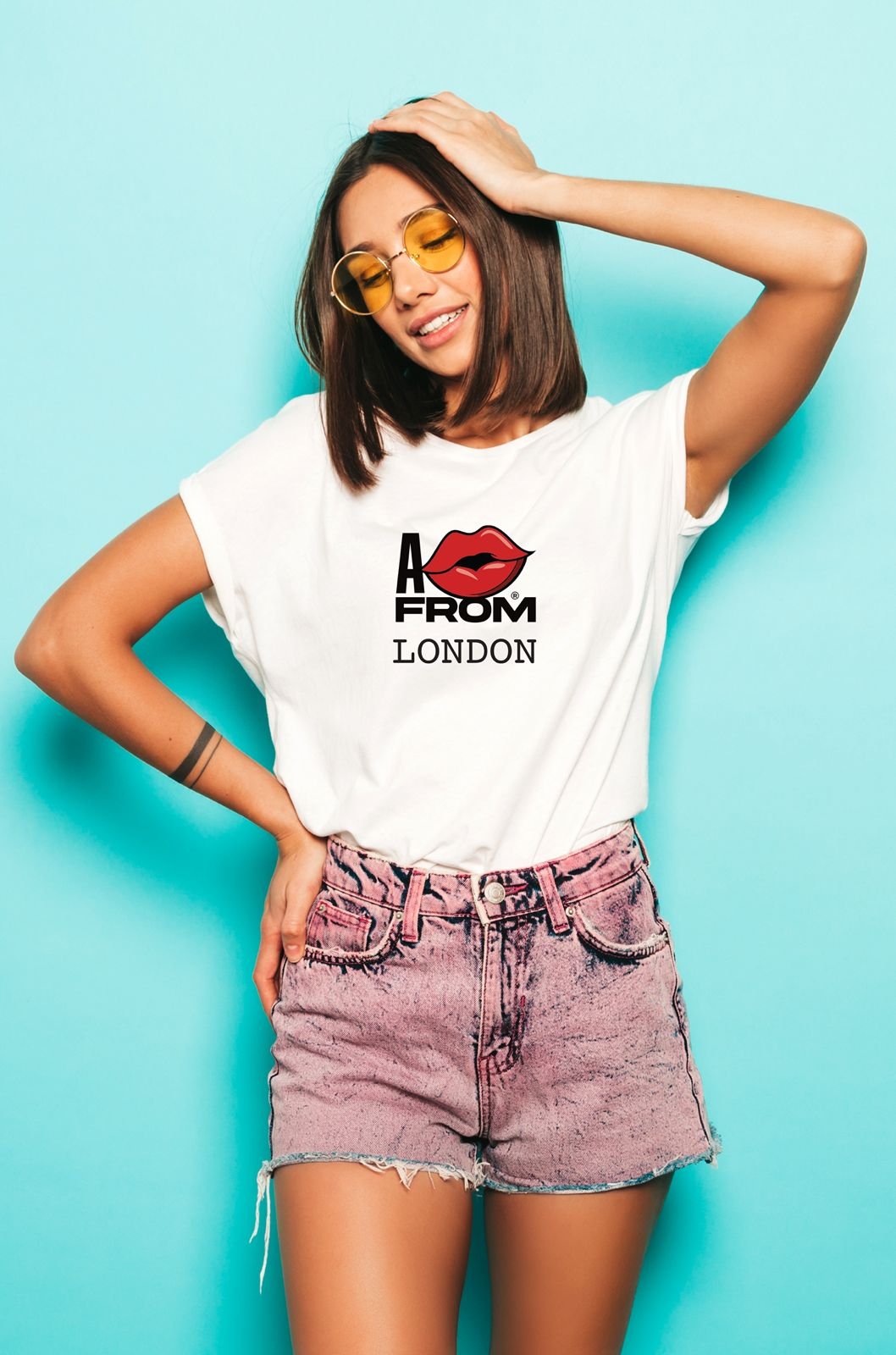 Woman in branded t-shirt